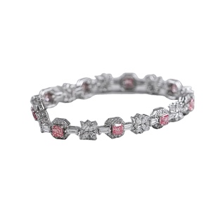 Luxury <b>Flower</b> Pink Asscher Cut Lab Grown Diamond Tennis <b>Bracelet</b> in 925 Silver and Solid Gold Custom Jewelry - Product Image 3