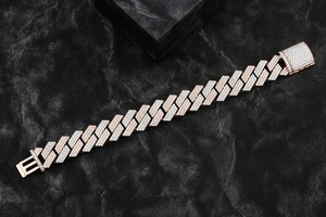 Round Brilliant Cut Diamond <b>Charm</b> Bracelet 14K Gold Plated Unisex Hiphop Fancy Light D Color Heavy Jewelry GIA Certified - Product Image 4