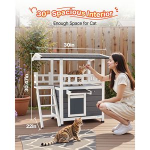 Casetta per Gatti a 2 Piani in Legno da Esterno con Scale e Balcone, Rifugio Rialzato per Gatti Randagi, Spaziosa Stanza Impermeabile, Mobili per Animali Domestici - Product Image 4