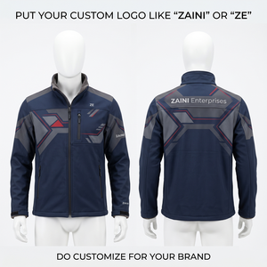 Veste softshell extensible de qualité supérieure ZAINI pour homme, automne, 220 GSM, polyester, élasthanne, bleu marine, gris, à capuche, logo personnalisé, pour l'extérieur - Product Image 1