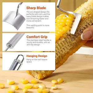 2 Pezzi Sbucciatore di Mais in Acciaio Inossidabile con Lama Seghettata e Manico Ergonomico Lungo Ovale, Versione 2025 Migliorata, per Rimozione e Sbucciatura di Pannocchie - Product Image 4
