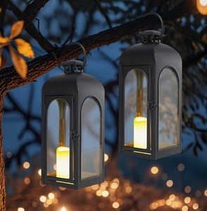 Wholesale Black Metal Arch Top Candle <b>Lantern</b> Glass Hanging <b>Hurricane</b> Lamp Vintage Decorative Candle Holder Indoor Outdoor Decor - Product Image 1