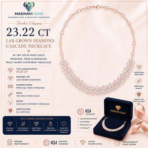 Princess 23.22 TCW Lab Grown Diamond Cascade <b>Necklace</b> in Rose Gold | 18K Solid Gold Pear Marquise Multi Shape <b>Statement</b> Jewelry - Product Image 1