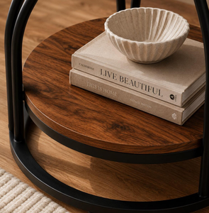 Tribe signs <b>Round</b> Side End Coffee <b>Table</b> 2-Tier End <b>Tables</b> Modern Bedside <b>Table</b> <b>Small</b> Chairside <b>Tables</b> with Storage for Couch - Product Image 6