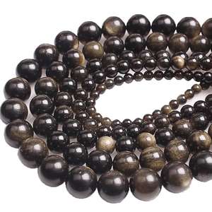 Cuentas Sueltas Redondas de Vidrio Volcánico Obsidiana Fuego Arcoíris Dorado Natural para Fabricación de Joyas, Pulseras, Collares, Accesorios DIY - Product Image 4