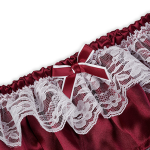 Culotte taille haute pour femme en dentelle bordeaux à volants avec nœuds décoratifs, sans couture, tricotée, douce, séchage rapide, style mignon et élégant - Product Image 5