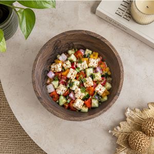 Bol à salade en bois naturel artisanal de qualité supérieure, gravé, écologique, pour servir des fruits, des collations, décorer la table de cuisine ou de salle à manger - Product Image 3