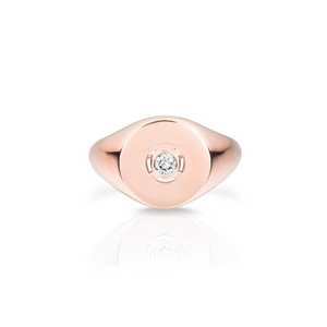 แหวนตราประทับสีชมพูอ่อนสำหรับผู้หญิง แหวนทองคำแท้ 14K 18K ประดับเพชรเลี้ยงในห้องปฏิบัติการทรงเบเซล ดีไซน์มินิมอล ขายส่ง 0.10 กะรัต - Product Image 5