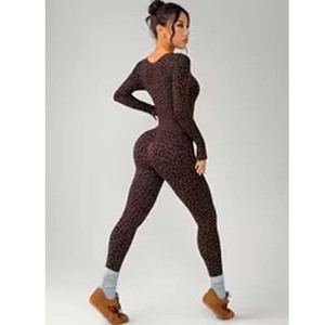 Custom Women Leopard Print Fitness Bodysuit Yoga Wear Women's Clothing European and American Style Slim Fit Zipper - Product Image 3