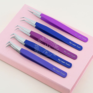 Juego de Pinzas para Extensión de Pestañas de Acero Inoxidable con Punta de Fibra, Mango con Agarre de Diamante, Pinzas para Pestañas de Volumen Extremo de 45 Grados, Antiestáticas - Product Image 2