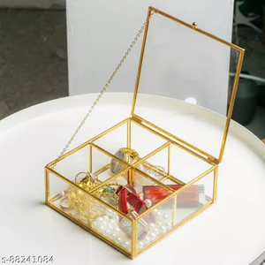 Boîte à bijoux en verre miroir - Boîte de rangement décorative dorée géométrique pour bijoux, idéale pour la maison - Product Image 3