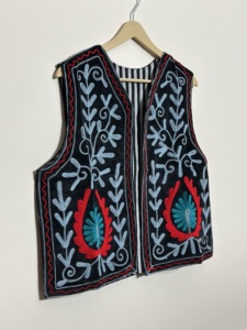 Sleeveless <b>Women's</b> Vest <b>Waistcoat</b> Hand Embroidered Suzani Floral Pattern Breathable 100% Cotton Velvet Vintage Look Regular Boho - Product Image 3