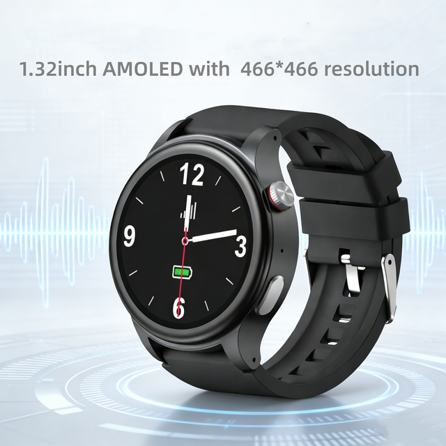 API Available Amoled Display Screen HR BP Waterproof Dual Way Phone Call Fall Alert Smart Watch with Charging Cradle