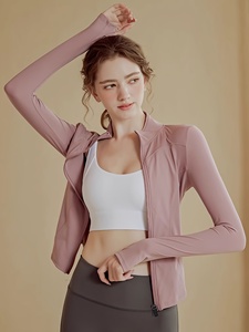 Custom Logo Women Full Zip Running Jacket <b>Thumb</b> <b>Hole</b> Slim Fit Yoga <b>Top</b> - Product Image 4