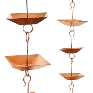 Chaîne de pluie décorative en cuivre pur martelé, alternative au gouttière et au tuyau de descente, déviateur et collecteur d'eau de pluie pour la décoration de jardin et de maison - Product Image 5