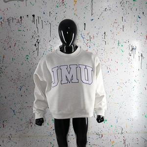 Sweat-shirt à col montant JMU ASH GREY 100% coton avec broderie appliquée blanche, col large, CLUSH SPORTS - Product Image 3