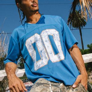 Maillot court en maille bleue personnalisé à la mode respirant léger col en V à manches courtes maillot de football américain parfait pour les équipes sportives - Product Image 6