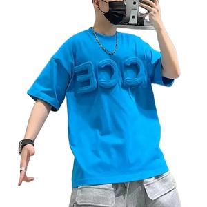 Vêtements pour hommes T-shirt hip-hop surdimensionné en coton à col ras du cou Streetwear Tissu tricoté pour hommes - Product Image 3