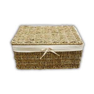 Cesta de Almacenamiento de Mimbre y Hierba Marina, Cesta de Almacenamiento Rectangular con Forro de Algodón y Metal - Product Image 1