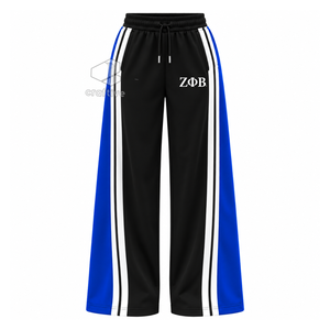 Conjunto Deportivo Zeta Phi Beta Sorority Color Block Azul y Blanco a Rayas, Chaqueta con Cierre y Pantalones Anchos a Juego - Product Image 4