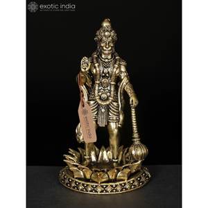 Estatua pequeña de Hanuman de latón de 4 pulgadas, señor De pie superfino en producto de escultura de gesto de bendición - Product Image 2