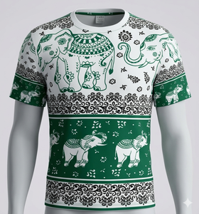 CPP Chaipipat Garment T-shirt formel à manches courtes et col rond pour homme, imprimé floral éléphant par sublimation, séchage rapide, polyester/coton - Product Image 1