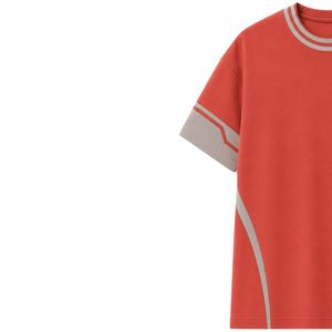 Ensemble décontracté deux pièces pour femme, t-shirt à manches courtes et pantalon droit, corail et gris, avec rayures contrastées - Product Image 2