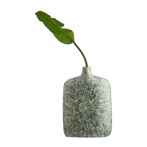 Vase de table rectangulaire en nacre fait main, glaçure craquelée, design contemporain, décoration florale - Product Image 5