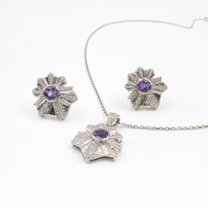 Verona Jewels Women's Classic 925 <b>Sterling</b> <b>Silver</b> Natural Amethyst Pendant <b>Earring</b> <b>Set</b> Rhodium Plated Fine Jewelry for - Product Image 4