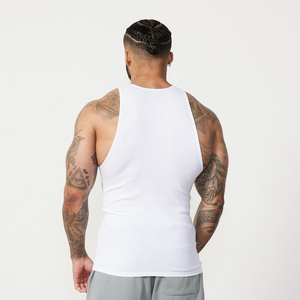 Camiseta sin mangas de gimnasio para hombre, blanca, de punto acanalado, transpirable, cuello redondo, ajuste casual. - Product Image 2