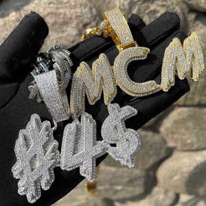 Ice Cubed 14K Gold Filled Moissanite Pendant Letter Charm Custom <b>Name</b> <b>Tag</b> Silver Plated Hip Hop Jewelry for Streetwear Party - Product Image 4
