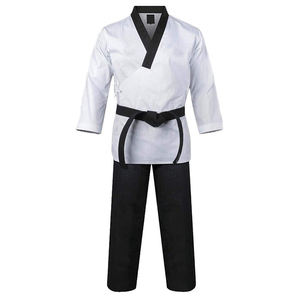 Uniforme de Taekwondo pour adultes, unisexe, haut blanc, pantalon noir, 100% coton, tenue d'arts martiaux durable, coupe régulière - Product Image 1