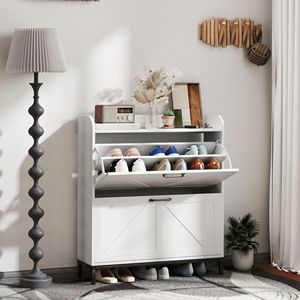 Mobiletto stretto bianco per scarpe con 2 cassetti a ribalta per ingresso e corridoio - Product Image 2