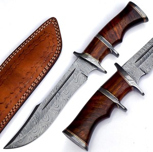 Custom DIY Handmade <b>Camping</b> Bowie Knife Clip Point Damascus Steel 3mm Blade Thickness Non-Adjustable Wooden Handle Leather - Product Image 1