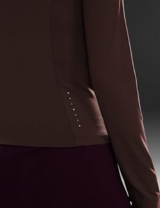 Women's Brown Full Sleeve Shrug <b>Cropped</b> <b>Top</b> Crew Neck Loose Fit Solid Color Breathable Polyester Pullover Sportswear - Product Image 3