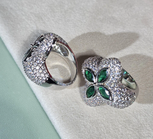 Bague Trèfle à Quatre Feuilles en Zircon Vert, Bande Fleurie Marquise, Bijou en Cuivre pour Mariage et Cadeau de Fête - Product Image 4