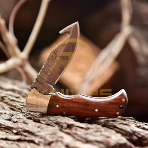 Cuchillo de bolsillo plegable DIY de Damasco de gran venta con mango de madera natural |   Cuchillo de Caza y Camping EDC Hecho a Mano |   Logotipo Personalizado 3 Años - Product Image 2