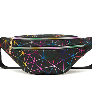 Unisex Pink Geometric Waist Bag With Rainbow Pattern Zipper Closure For Daily Use - Product Image 6