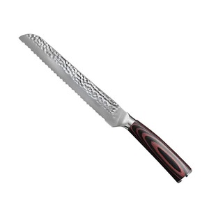 Cuchillo para pan hecho a mano en acero inoxidable con mango de madera y funda de cuero. - Product Image 1
