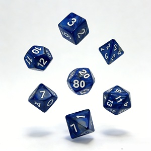 Jeu de dés polyédriques carrés en résine marbrée bleu profond avec chiffres blancs, bords tranchants, durables et écologiques pour les jeux de rôle (RPG) et de plateau (DND) - Product Image 1