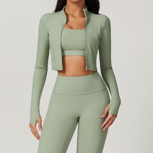 Ensemble de yoga 2 pièces vert menthe pour femme, sans couture, respirant, en spandex, avec leggings taille haute et crop top dos nageur à col rond, longueur intégrale - Product Image 2
