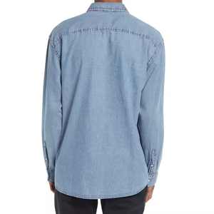 Chemise en jean délavé bleu clair pour homme, en coton, à manches longues, avec poche unique, boutonnée sur le devant, style robuste pour le travail - Product Image 2