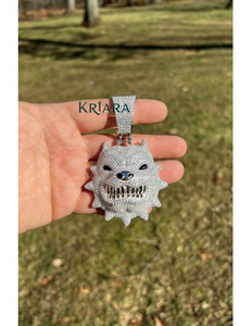 Pendentif Tête de Loup en Argent 925 Plaqué Rhodium avec Micro-Incrustation de Diamants de Laboratoire et Cristaux, Breloque Unisexe Hiphop - Product Image 2