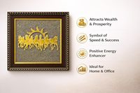KHATI HOUSE Vastu Shakti 7 Caballos con Marco de Pirita en Bruto, Decoración para la Prosperidad, el Éxito y la Riqueza, para el Hogar, la Oficina o como Regalo