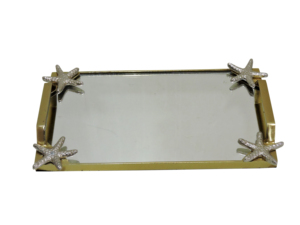 Coastal Gold Aluminum Rectangular <b>Mirror</b> <b>Vanity</b> Tray with Silver Starfish Accents – Nautical Decorative Perfume Jewelry Serving - Product Image 4