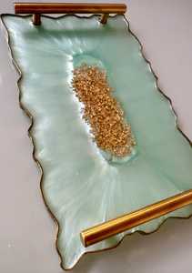 Timeless Craft Black Marble Effect <b>Resin</b> Serving Tray with Silver Leaf Handmade <b>Epoxy</b> Design and Handles Custom Size Available - Product Image 4