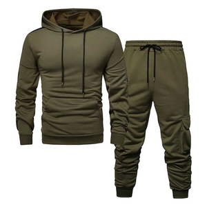 Ensemble de survêtement beige à capuche pour homme, manches longues, couleur unie, jogging décontracté avec poches latérales, vêtements d'automne, respirant, polyester et coton - Product Image 2