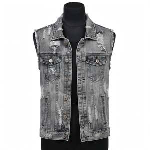 Distressed Denim Vest <b>Women</b> Casual Ripped Sleeveless Jacket Vintage Style Cotton Fabric Mid Waist Spring Wear - Product Image 1