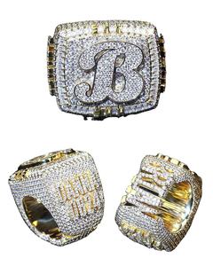 Anillo de cóctel para hombre estilo hip-hop con letra B, pavé de cristales de imitación, chapado en oro de 18K, joyería llamativa - Product Image 1