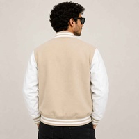 Vestes universitaires pour hommes en laine dorée et cuir véritable blanc, col rabattu, style baseball, vente en gros